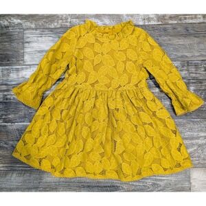 OshKosh Toddler Girls Lace Dress 4T Mustard Yellow Long Sleeve Party Easter Fall